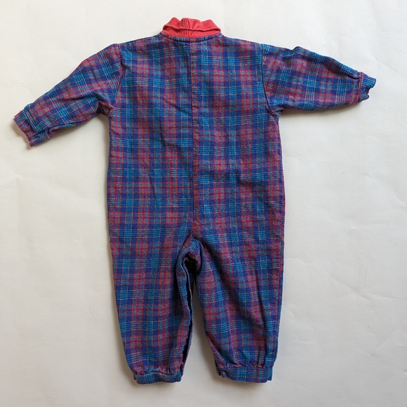 Vintage OshKosh USA Romper Overalls Blue Red Plaid Size 18 Months Made in USA - Picture 3 of 11